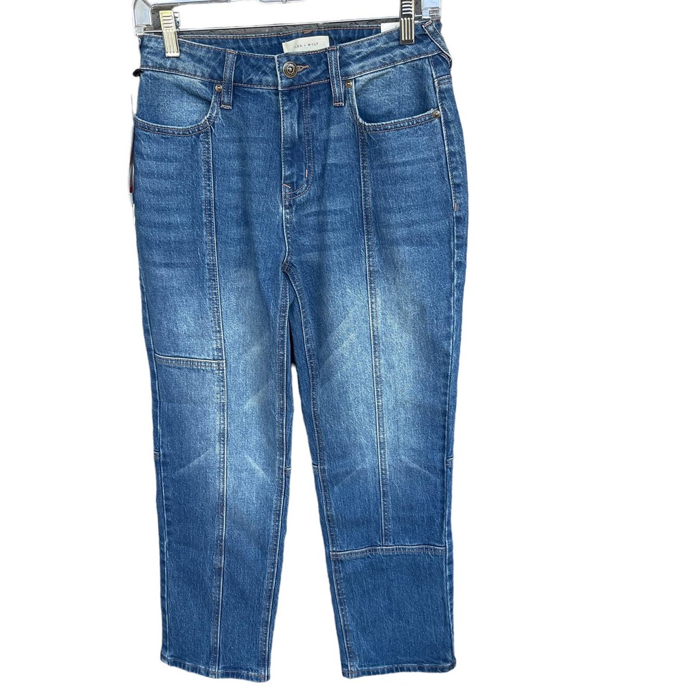Bootbarn Cleo + Wolf Jeans Womens Size 25x27 Blue High Rise‎ Straight Seamed NEW